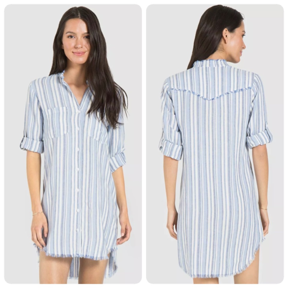 Cloth & Stone Striped Raw Hem Shirt Dress